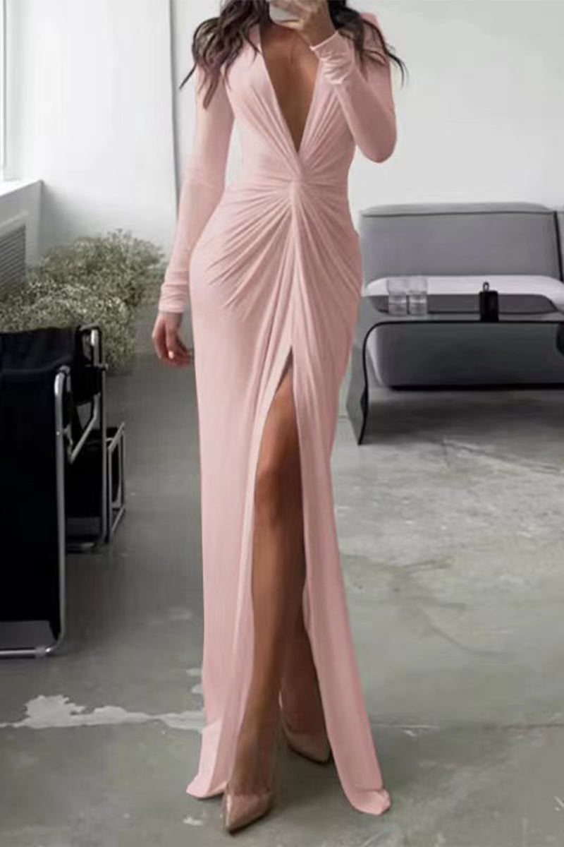 Elegantes vestidos plisados con escote en V y pliegues lisos (7 colores)