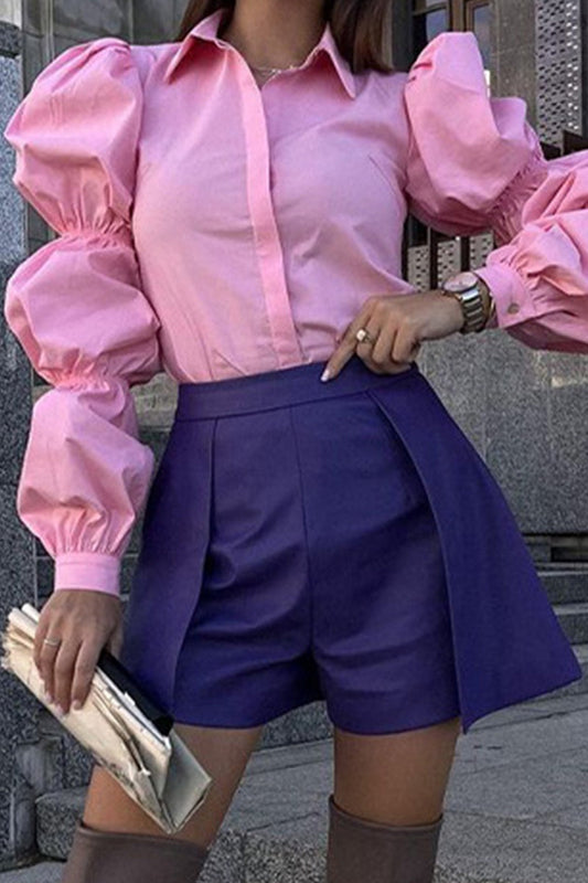 Blusas de cuello vuelto lisas estilo británico para trabajar