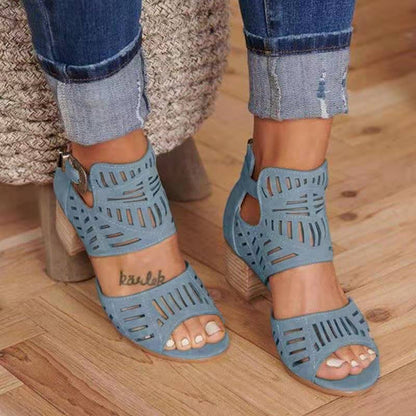 Casual Hollowed Out Patchwork Solid Color Fish Mouth Out Door Wedges Shoes (Heel Height 1.97in)(5 Colors)