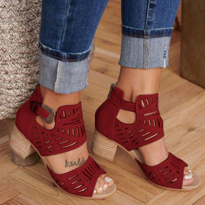 Casual Hollowed Out Patchwork Solid Color Fish Mouth Out Door Wedges Shoes (Heel Height 1.97in)(5 Colors)