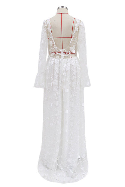 Formal Solid Lace Patchwork V Neck Evening Dress Dresses