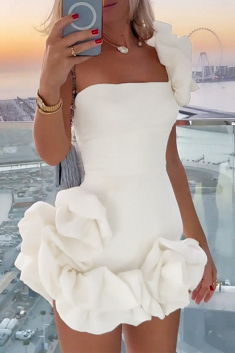 Vestidos asimétricos de un solo hombro con pliegues sólidos y sexys