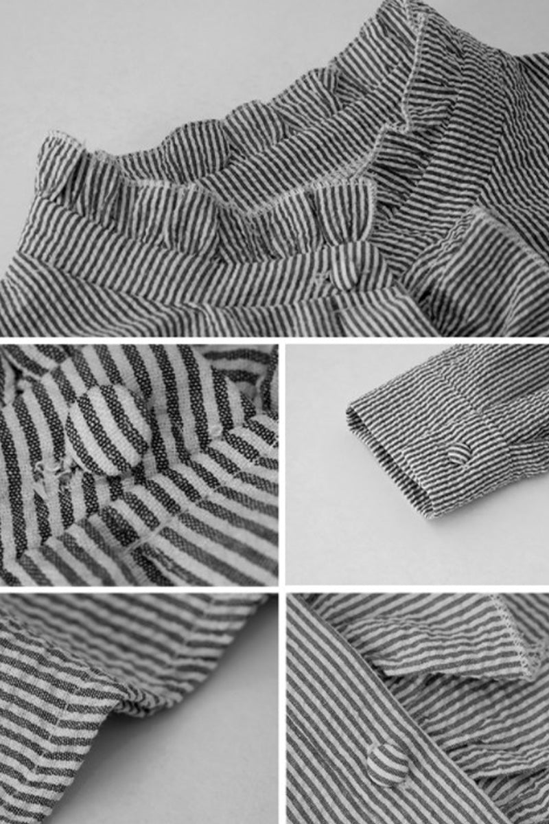 British Style Solid Patchwork Lotus Leaf Collar Blouses(4 Colors)