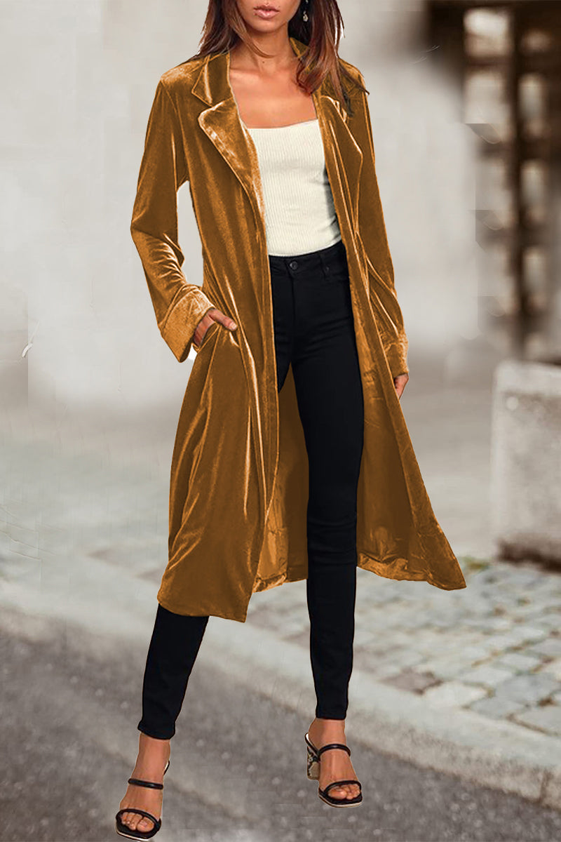 British Style Elegant Solid Pocket Turn-back Collar Outerwear(4 Colors)