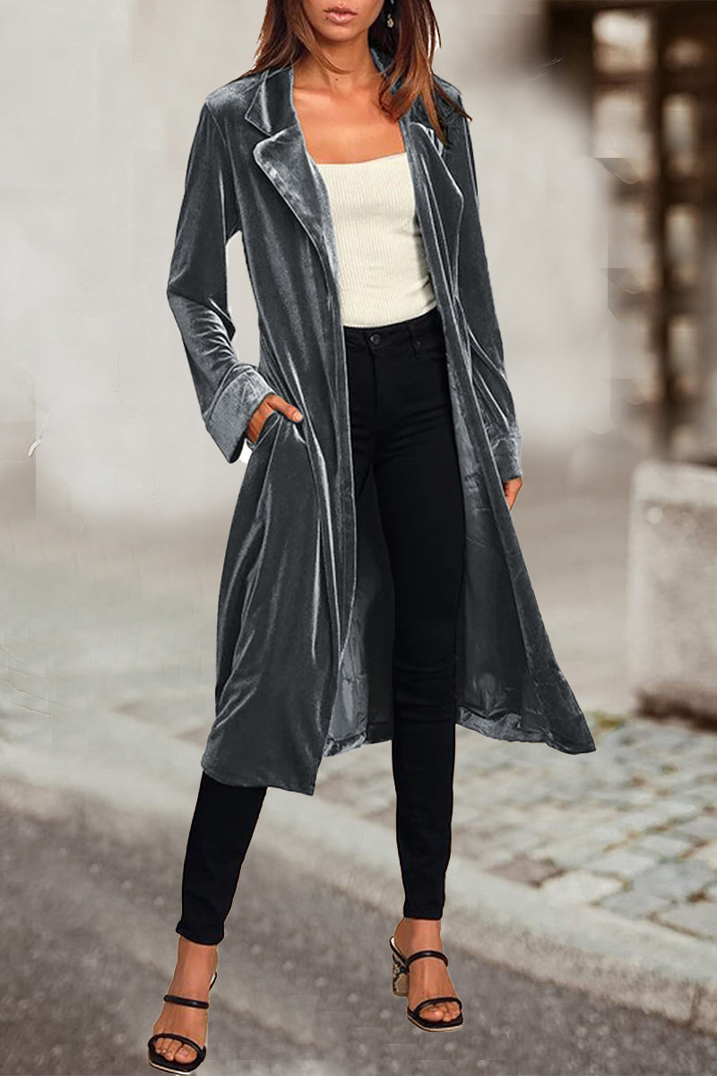 British Style Elegant Solid Pocket Turn-back Collar Outerwear(4 Colors)