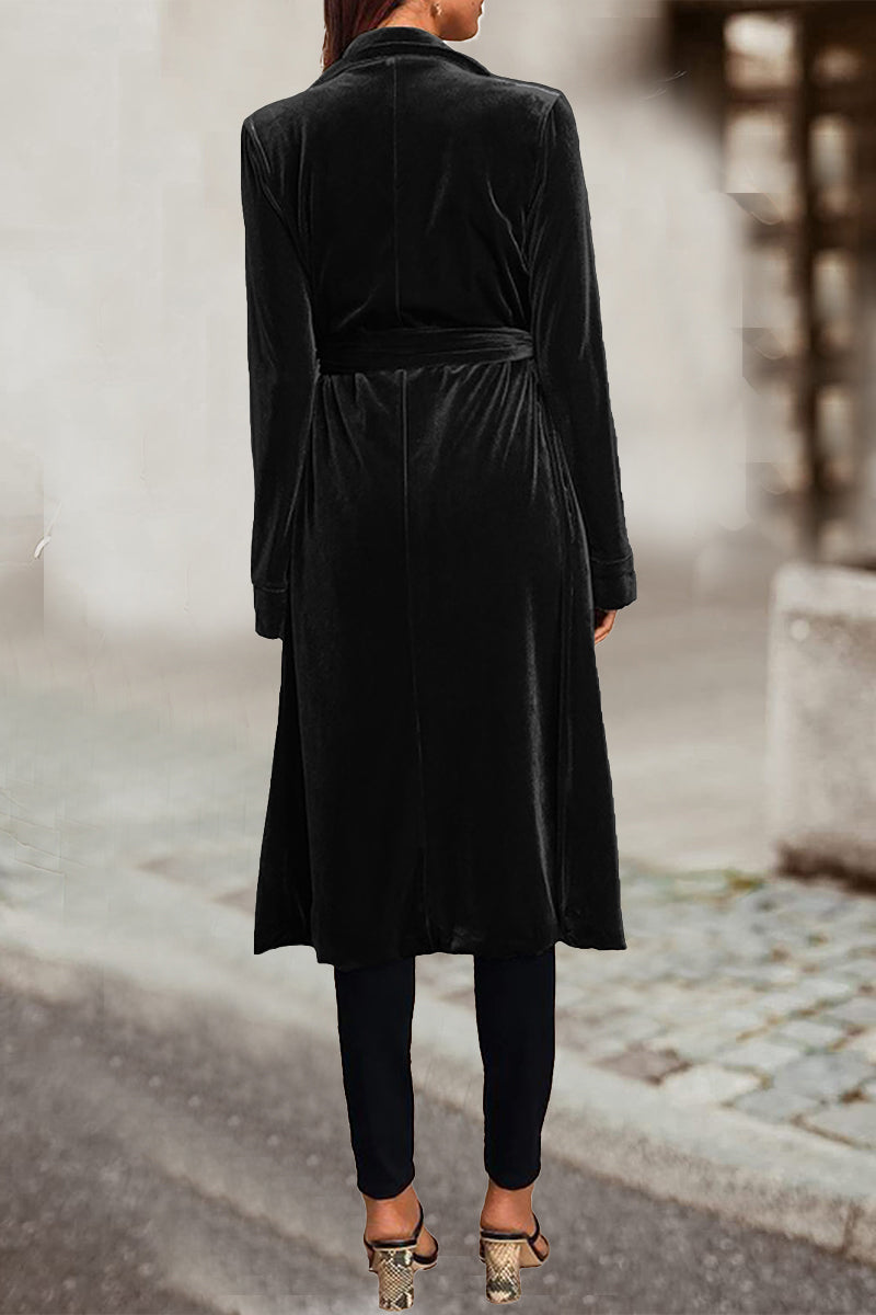 British Style Elegant Solid Pocket Turn-back Collar Outerwear(4 Colors)