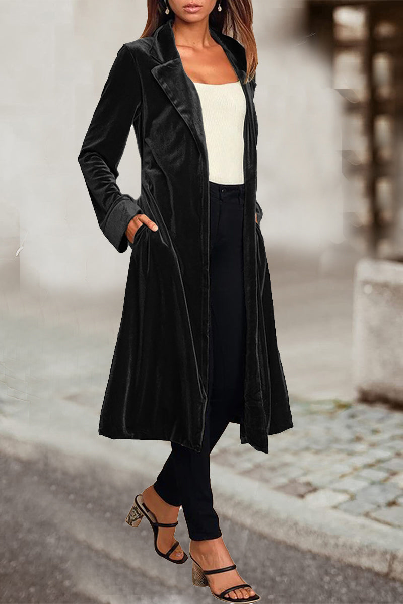 British Style Elegant Solid Pocket Turn-back Collar Outerwear(4 Colors)