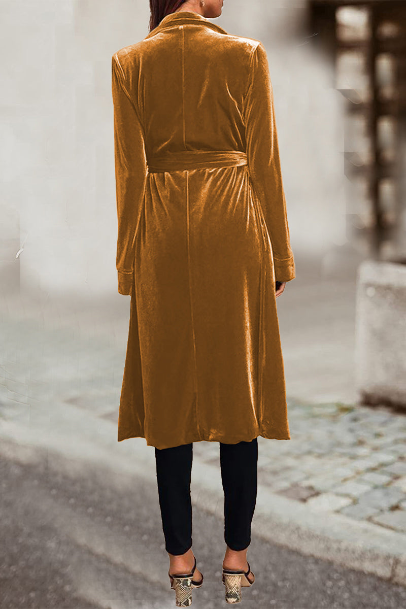 British Style Elegant Solid Pocket Turn-back Collar Outerwear(4 Colors)