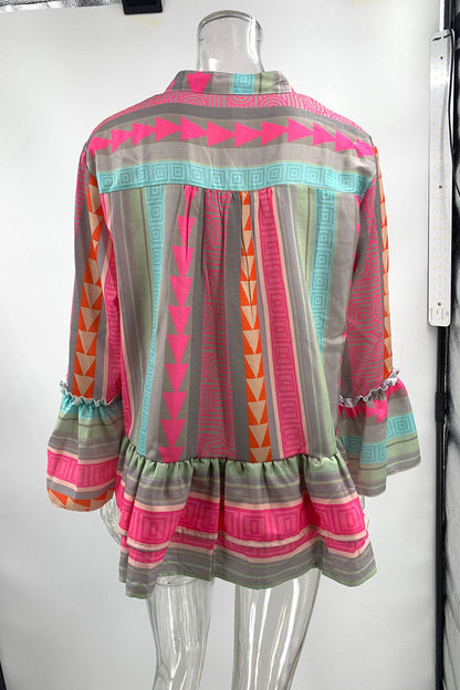 Casual Color Block Contrast V Neck Blouses