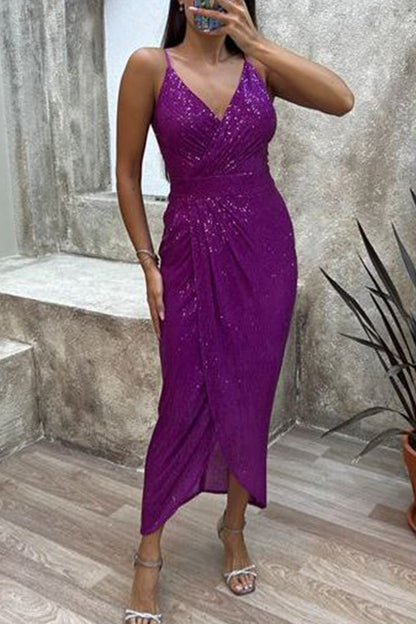 Vestidos sexis de fiesta con escote en V y abertura en el tobillo (6 colores)