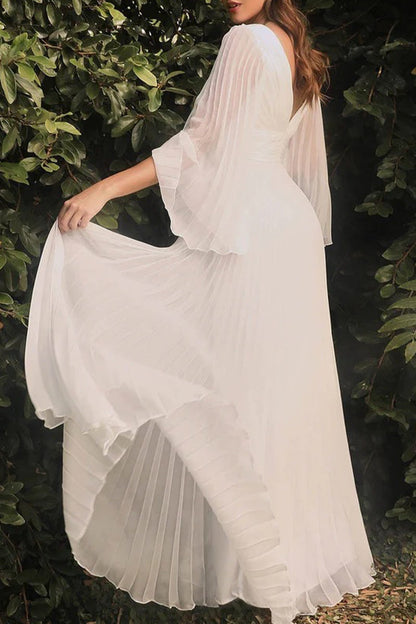 Elegantes vestidos de noche con escote en V y pliegues sólidos