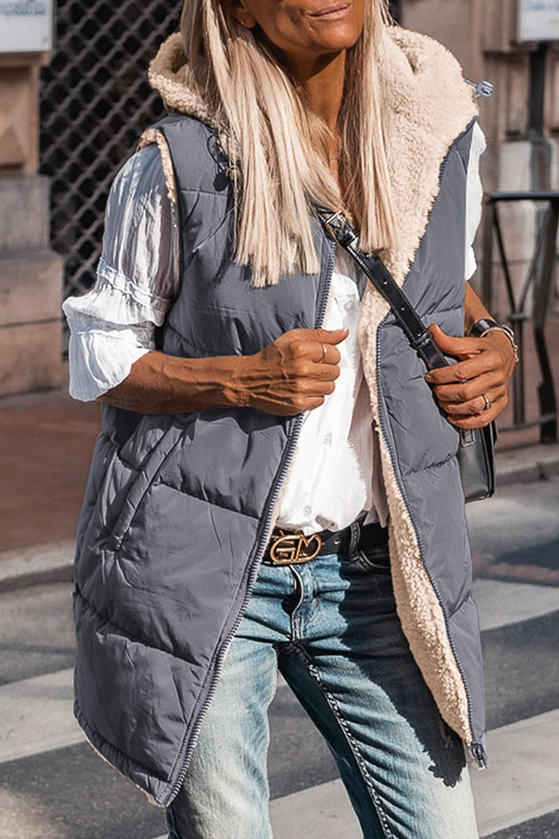 Tops casuales con cuello y capucha de patchwork sólido (6 colores)