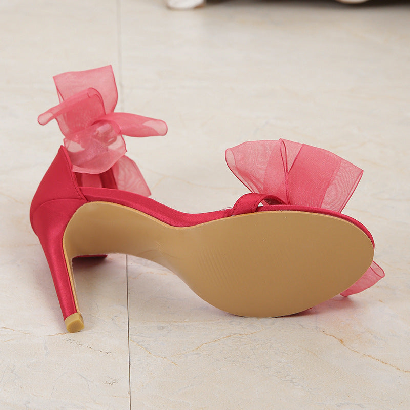 Zapatos casuales sencillos de patchwork con lazo y boca de pez para exteriores (altura del tacón: 10,5 cm)