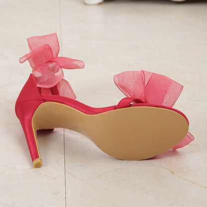 Zapatos casuales sencillos de patchwork con lazo y boca de pez para exteriores (altura del tacón: 10,5 cm)