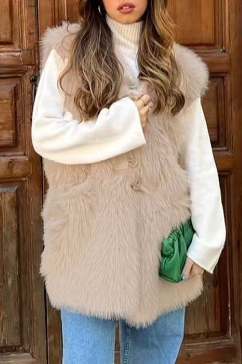 Tops casuales sencillos con cuello en V, botones y bolsillos lisos