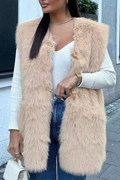 Tops casuales sencillos con cuello en V, botones y bolsillos lisos