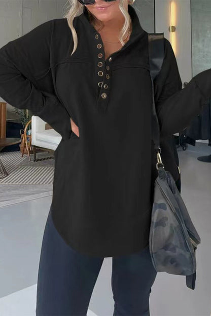 Tops casuales de cuello mandarín con hebilla sólida y simplicidad