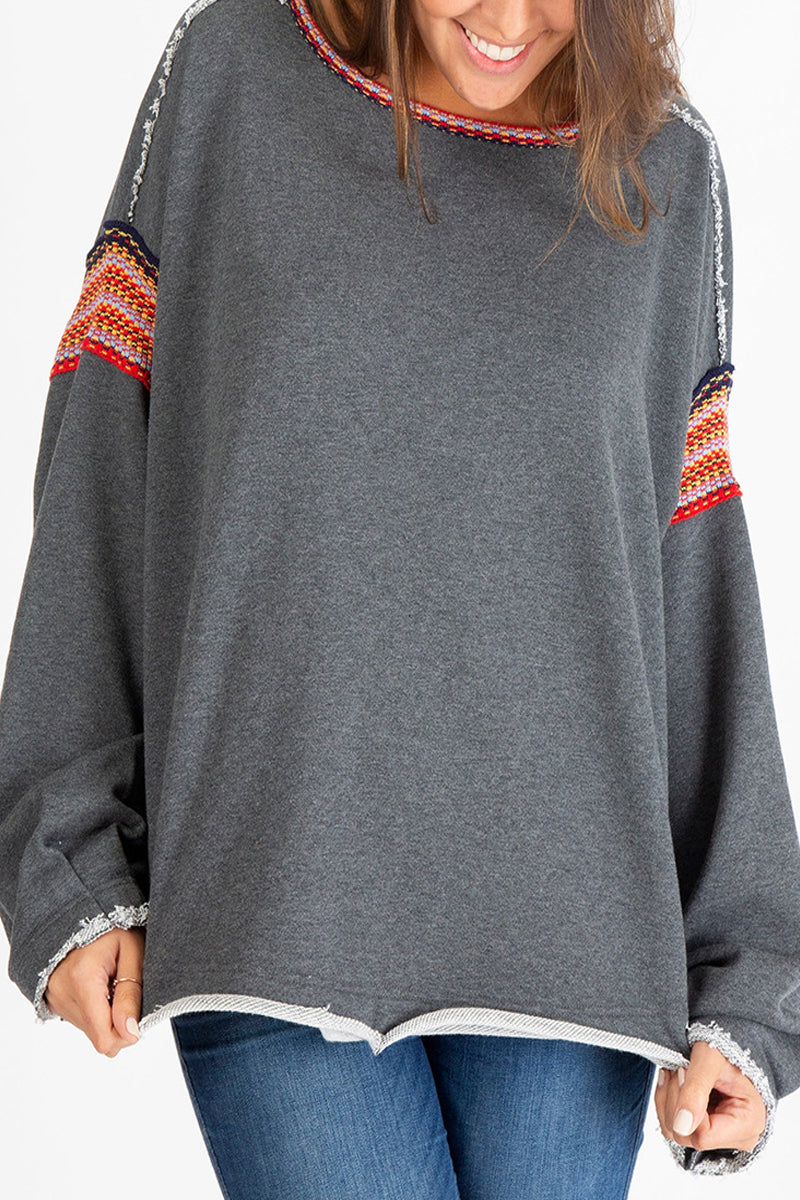 Casual Solid Weave O Neck Sweats