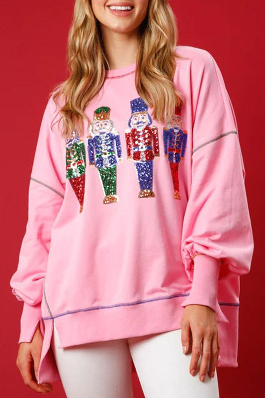 Tops casuales de cuello redondo con lentejuelas sólidas