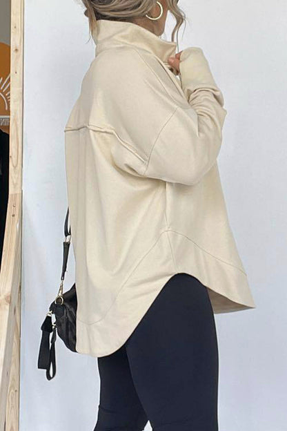 Tops casuales de cuello mandarín con hebilla sólida y simplicidad