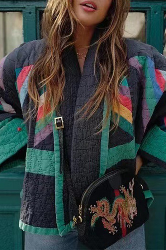 Prendas de abrigo de cuello vuelto con contraste de bloques de color vintage de estilo británico