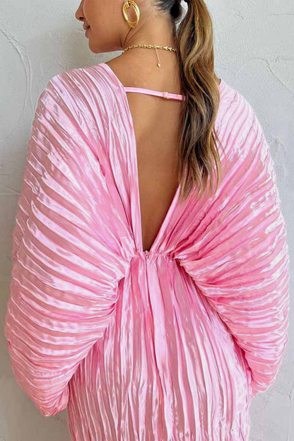 Vestidos de celebridades sexys con cuello en V y pliegues sólidos