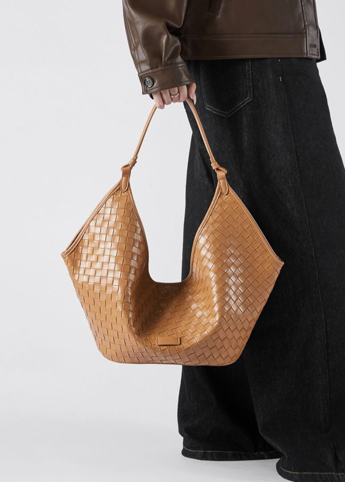 Woven Leather Shoulder Hobo Bag – Soft Cowhide Handbag for Women