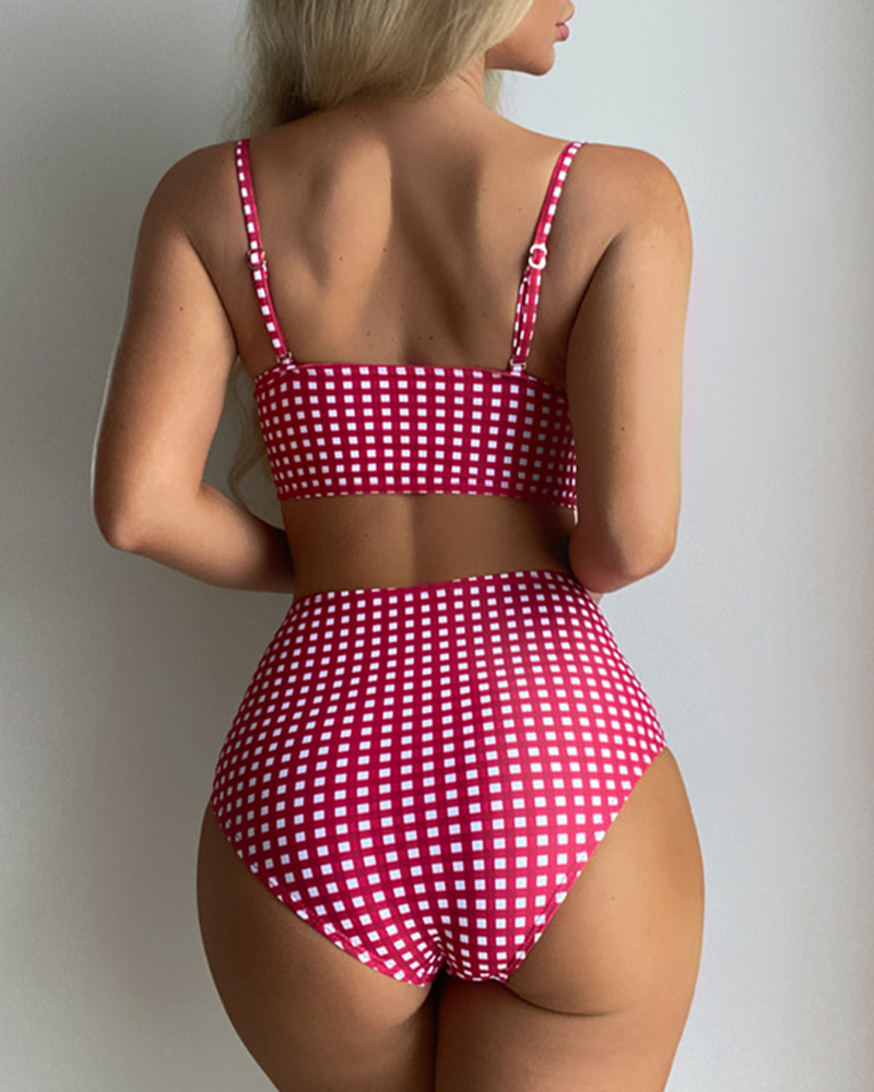 Sexy Plaid Two-Piece High Waist Swimsuit