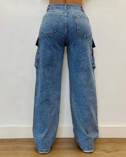 Diamond-Studded Casual Overalls
