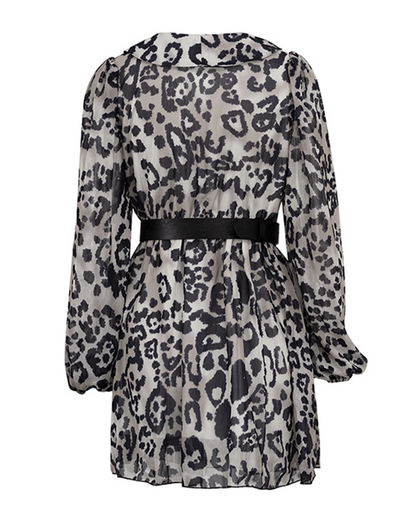 V Neck Long Sleeve Leopard Print Dress