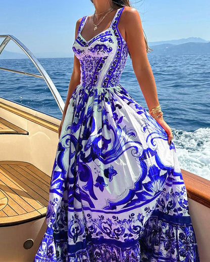 Swing Mid-Length Printed Suspender Dress