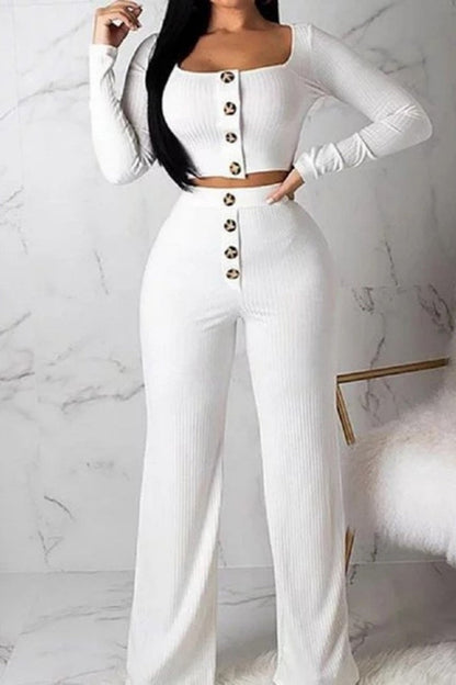 Chaleco informal con botones sólidos, pantalones, cuello en U, sin mangas, dos piezas (4 colores)