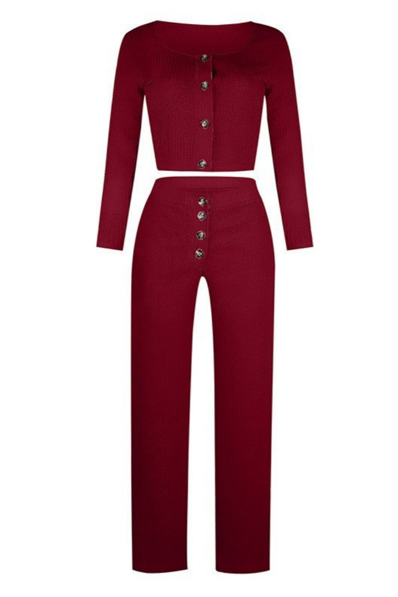 Chaleco informal con botones sólidos, pantalones, cuello en U, sin mangas, dos piezas (4 colores)