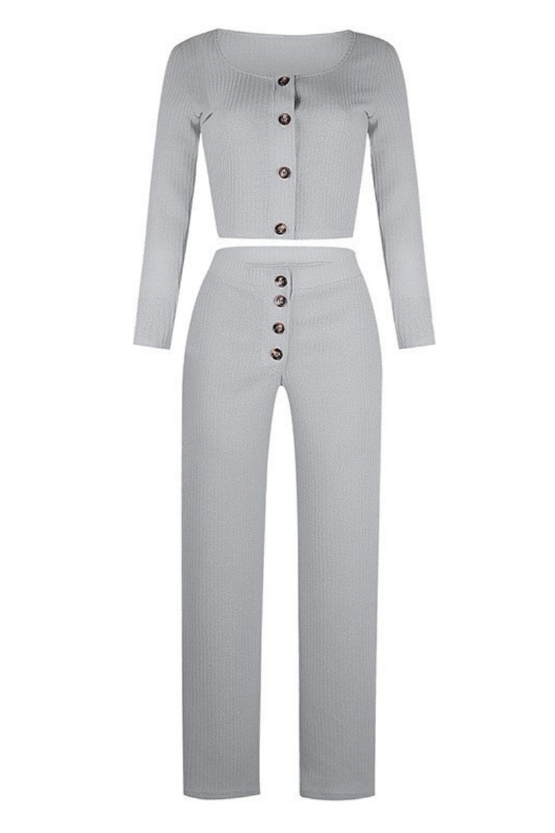 Chaleco informal con botones sólidos, pantalones, cuello en U, sin mangas, dos piezas (4 colores)