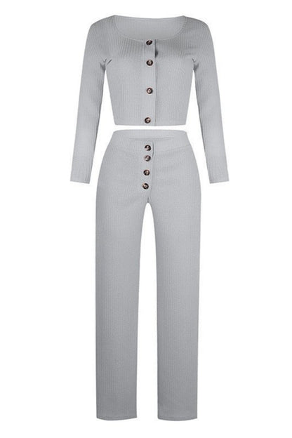 Chaleco informal con botones sólidos, pantalones, cuello en U, sin mangas, dos piezas (4 colores)