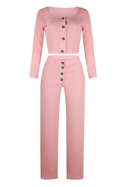 Chaleco informal con botones sólidos, pantalones, cuello en U, sin mangas, dos piezas (4 colores)