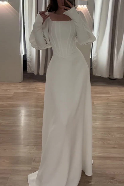 Vestidos de noche elegantes de celebridades con cuello cuadrado y volantes lisos