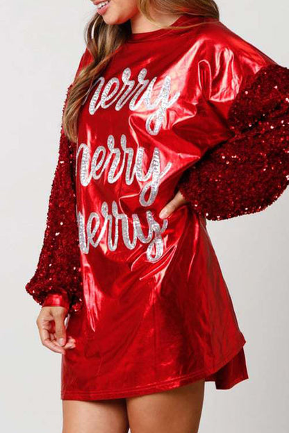 Vestidos de fiesta con lentejuelas sólidas, cuello redondo, falda de un solo paso