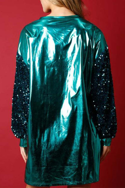 Vestidos de fiesta con lentejuelas sólidas, cuello redondo, falda de un solo paso