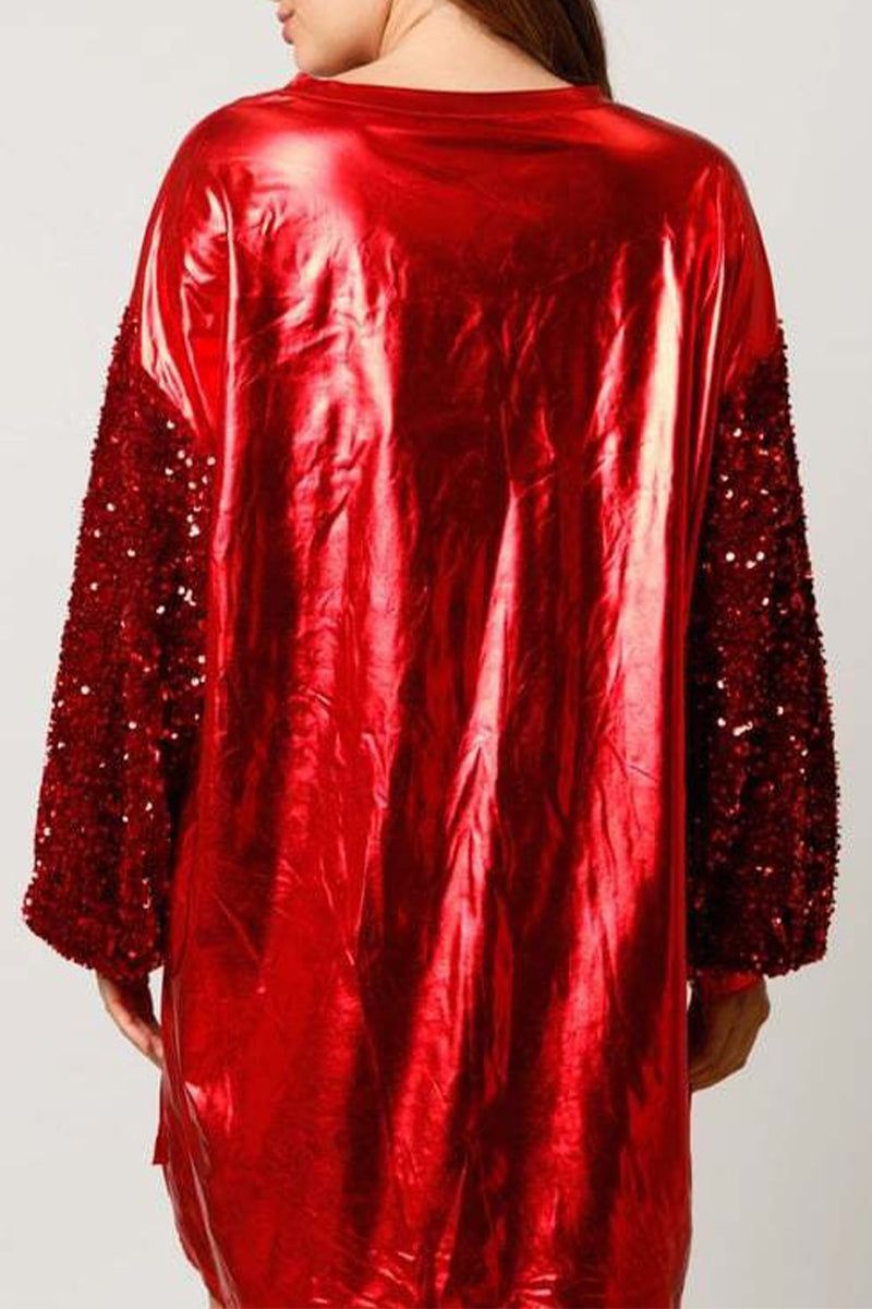 Vestidos de fiesta con lentejuelas sólidas, cuello redondo, falda de un solo paso