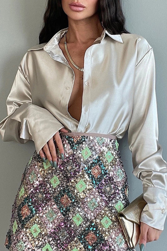 Blusas elegantes con cuello vuelto y botones sólidos