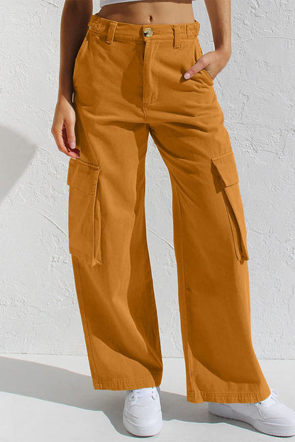 Pantalones casuales sencillos de color liso con bolsillos, sueltos, de cintura baja y rectos.