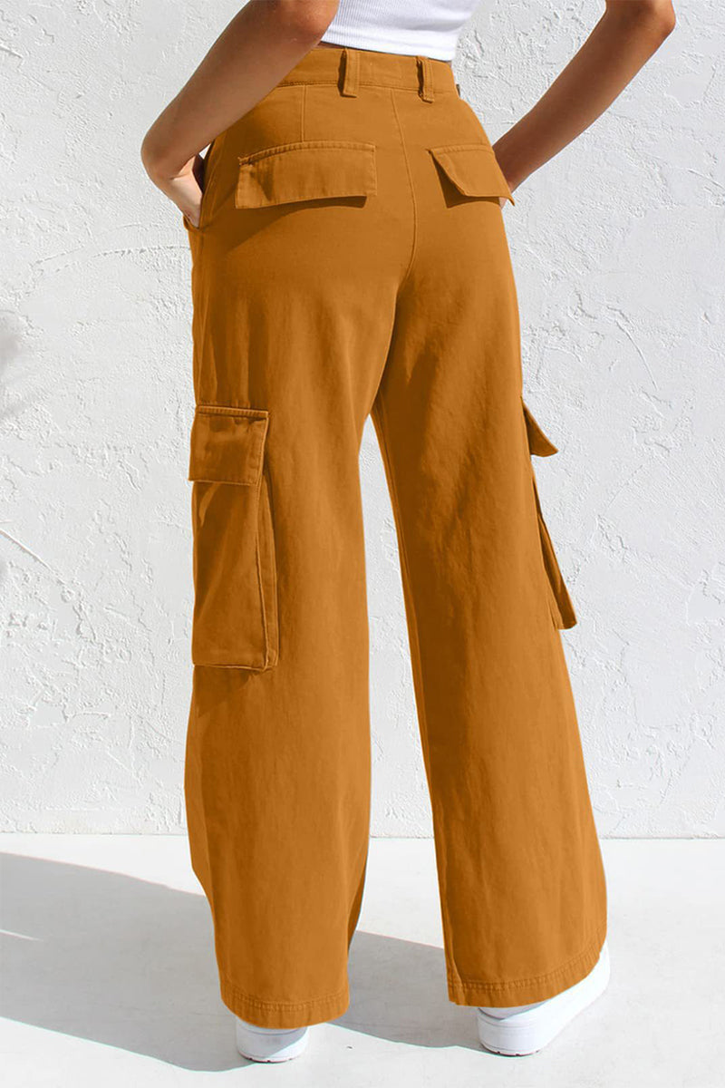 Pantalones casuales sencillos de color liso con bolsillos, sueltos, de cintura baja y rectos.