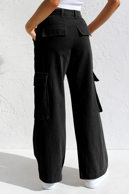 Pantalones casuales sencillos de color liso con bolsillos, sueltos, de cintura baja y rectos.