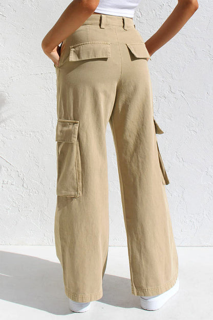 Pantalones casuales sencillos de color liso con bolsillos, sueltos, de cintura baja y rectos.