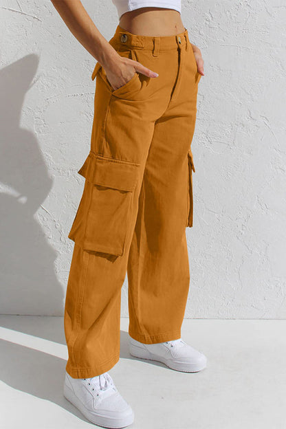 Pantalones casuales sencillos de color liso con bolsillos, sueltos, de cintura baja y rectos.