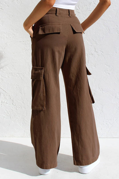 Pantalones casuales sencillos de color liso con bolsillos, sueltos, de cintura baja y rectos.