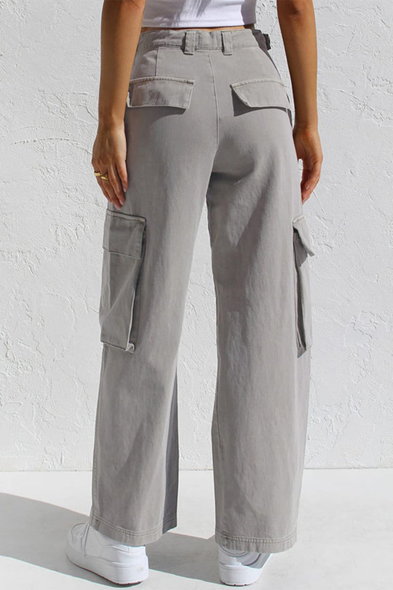 Pantalones casuales sencillos de color liso con bolsillos, sueltos, de cintura baja y rectos.