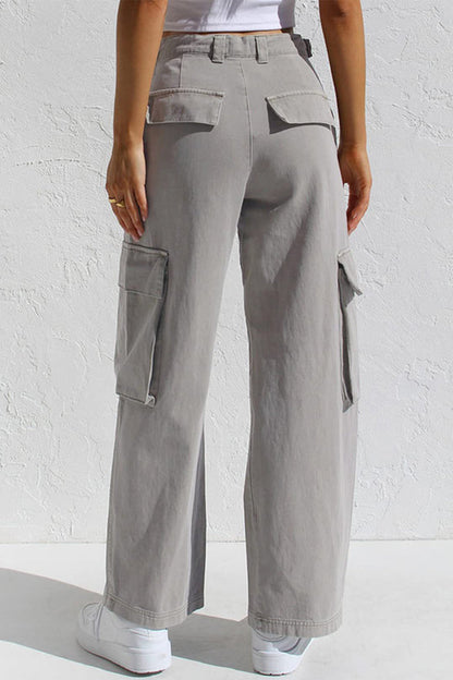 Pantalones casuales sencillos de color liso con bolsillos, sueltos, de cintura baja y rectos.