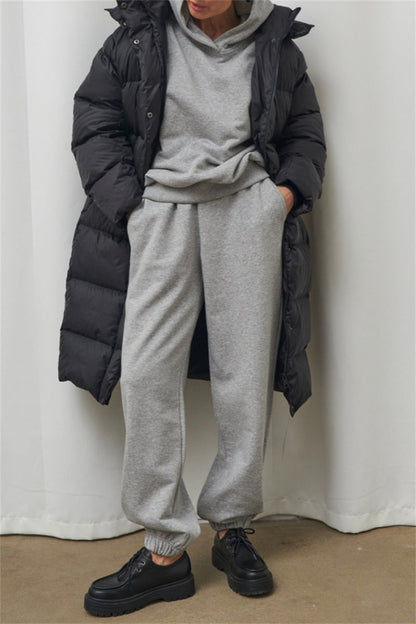 Prendas de abrigo informales con cuello y capucha de patchwork liso (3 colores)